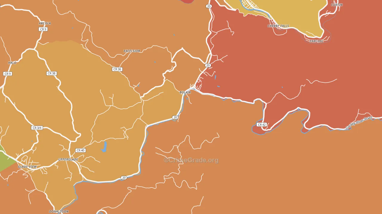Bolair, WV Map of Robbery Rates