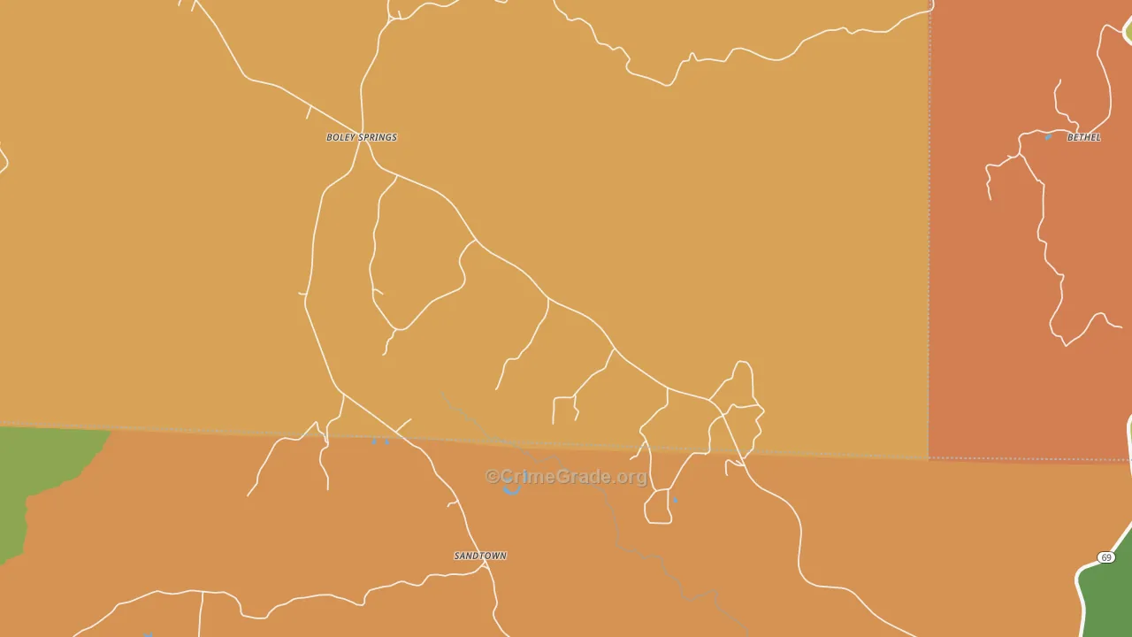 Boley Springs, AL Map of Robbery Rates