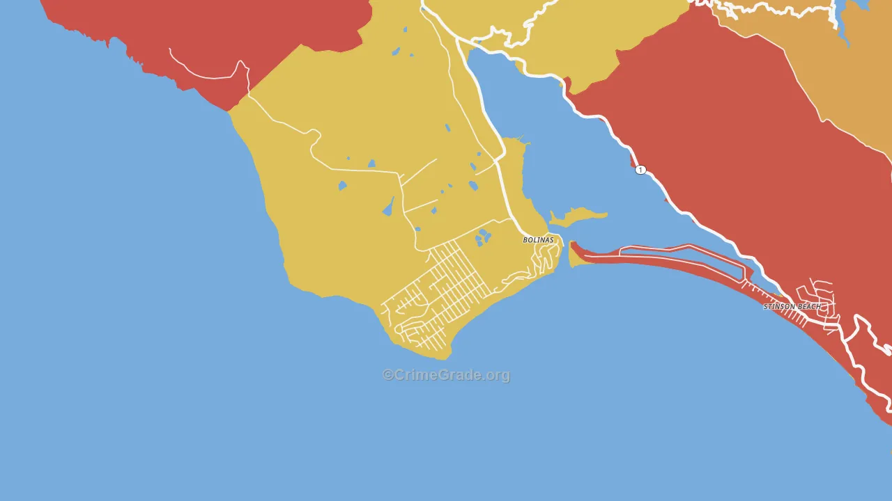Bolinas, CA Map of Robbery Rates
