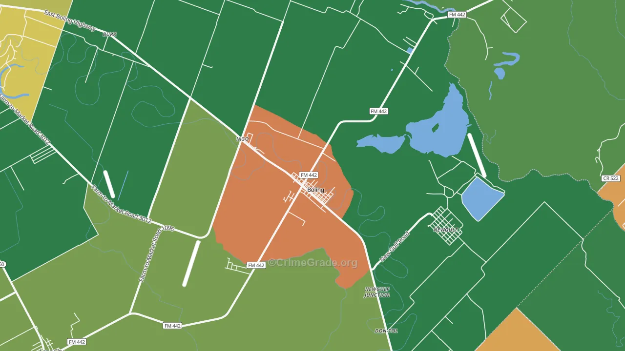 Boling, TX Map of Robbery Rates