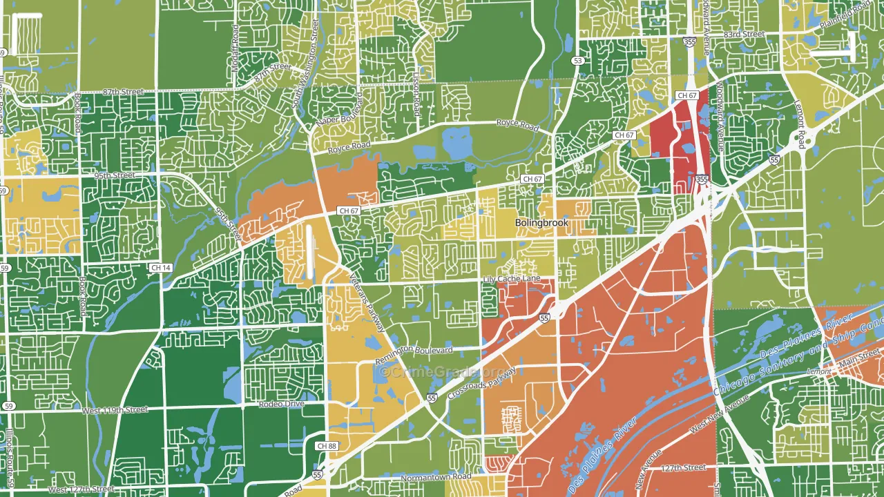 Bolingbrook, IL Map of Robbery Rates