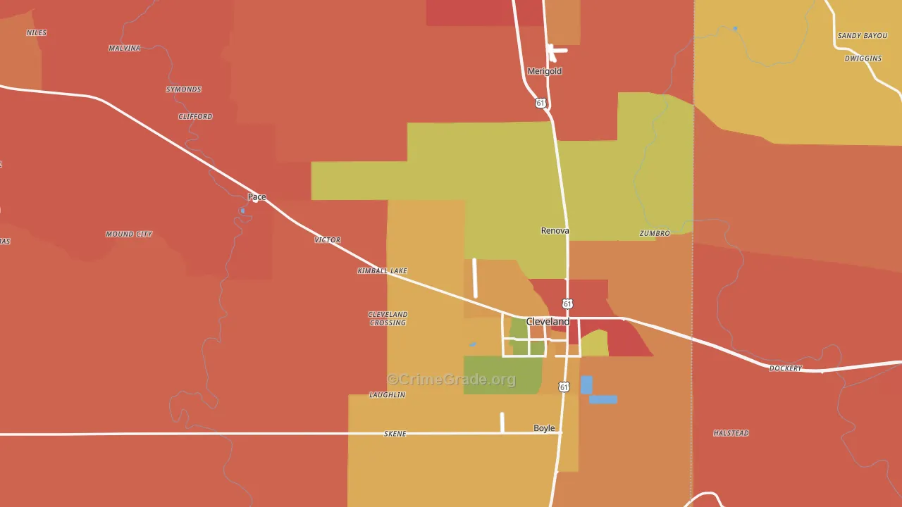 Bolivar County, MS Map of Robbery Rates