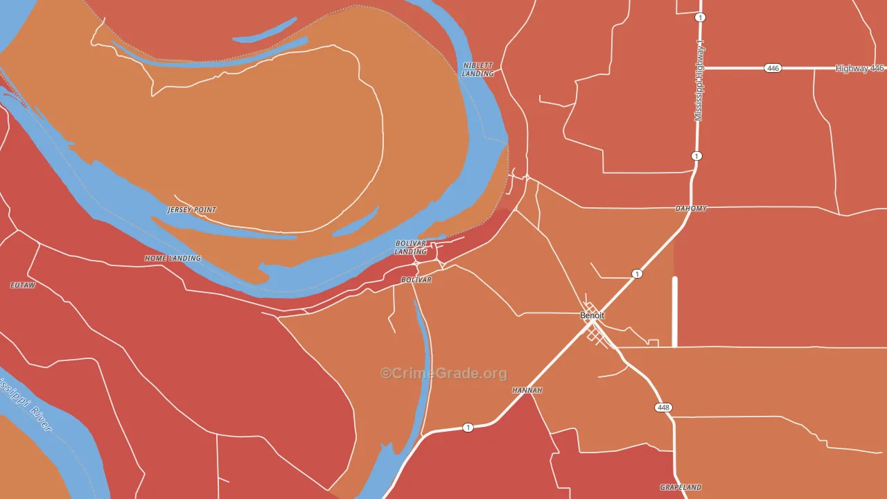 Bolivar, MS Map of Robbery Rates
