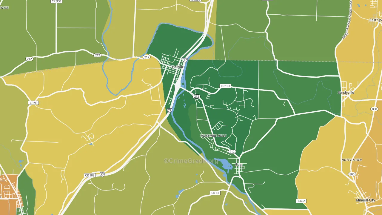 Bolivar, OH Map of Robbery Rates