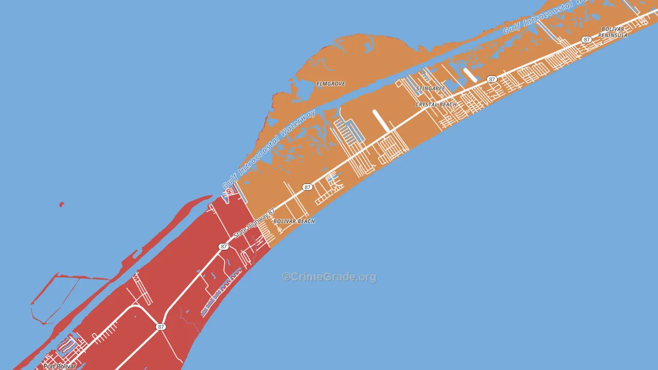 Bolivar Peninsula, TX Map of Robbery Rates