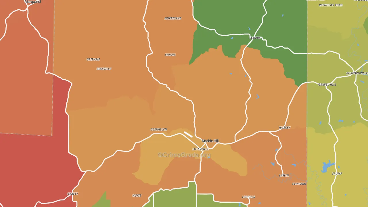 Bollinger County, MO Map of Robbery Rates