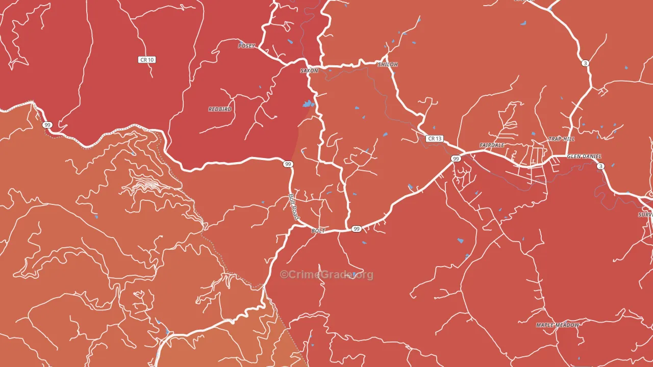 Bolt, WV Map of Robbery Rates