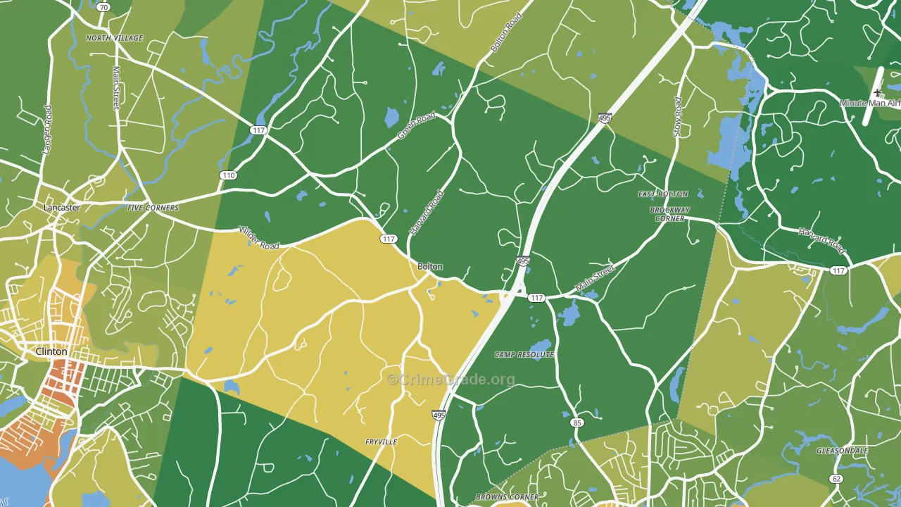 Bolton, MA Map of Robbery Rates