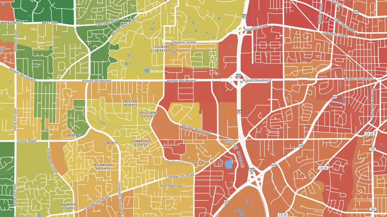 Bolton, Mobile, AL Map of Robbery Rates