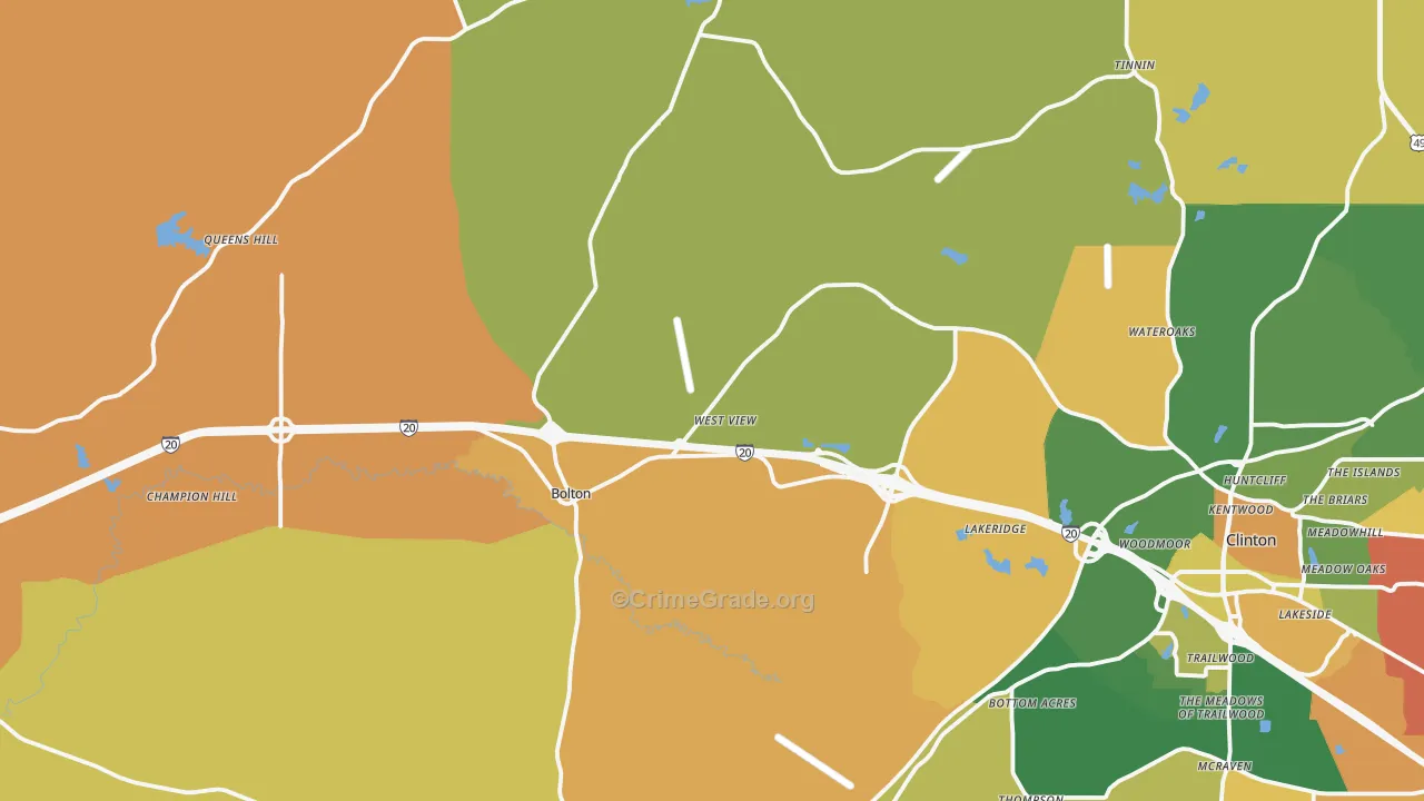 Bolton, MS Map of Robbery Rates