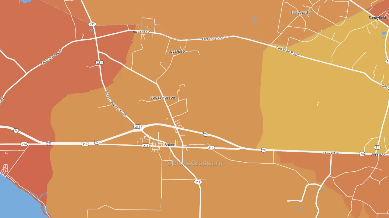 Bolton, NC Map of Robbery Rates