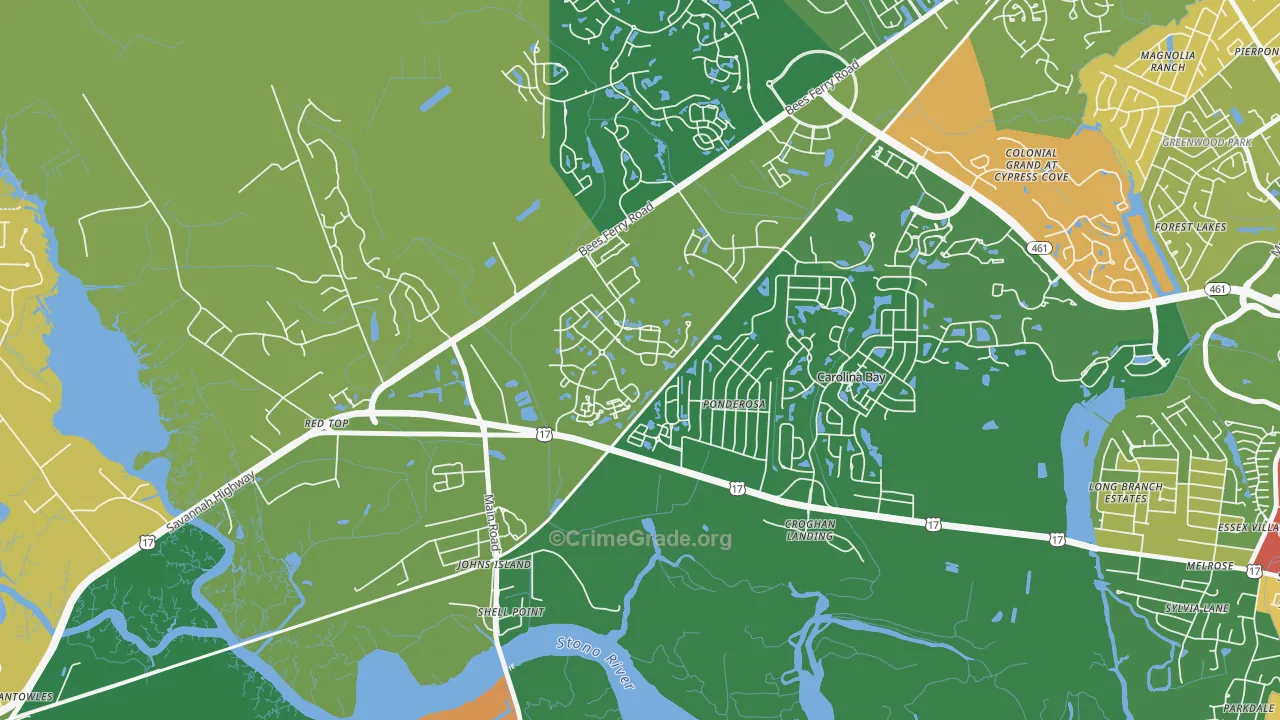 Boltons Landing, Charleston, SC Map of Robbery Rates