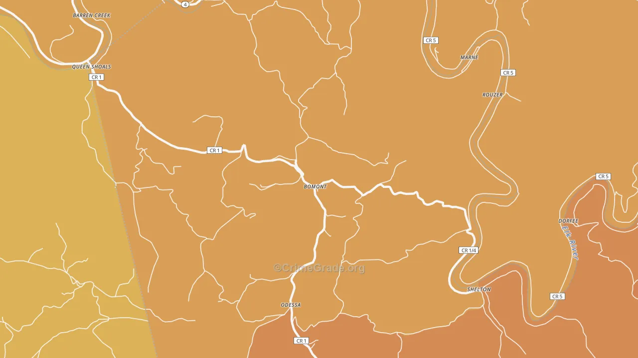 Bomont, WV Map of Robbery Rates