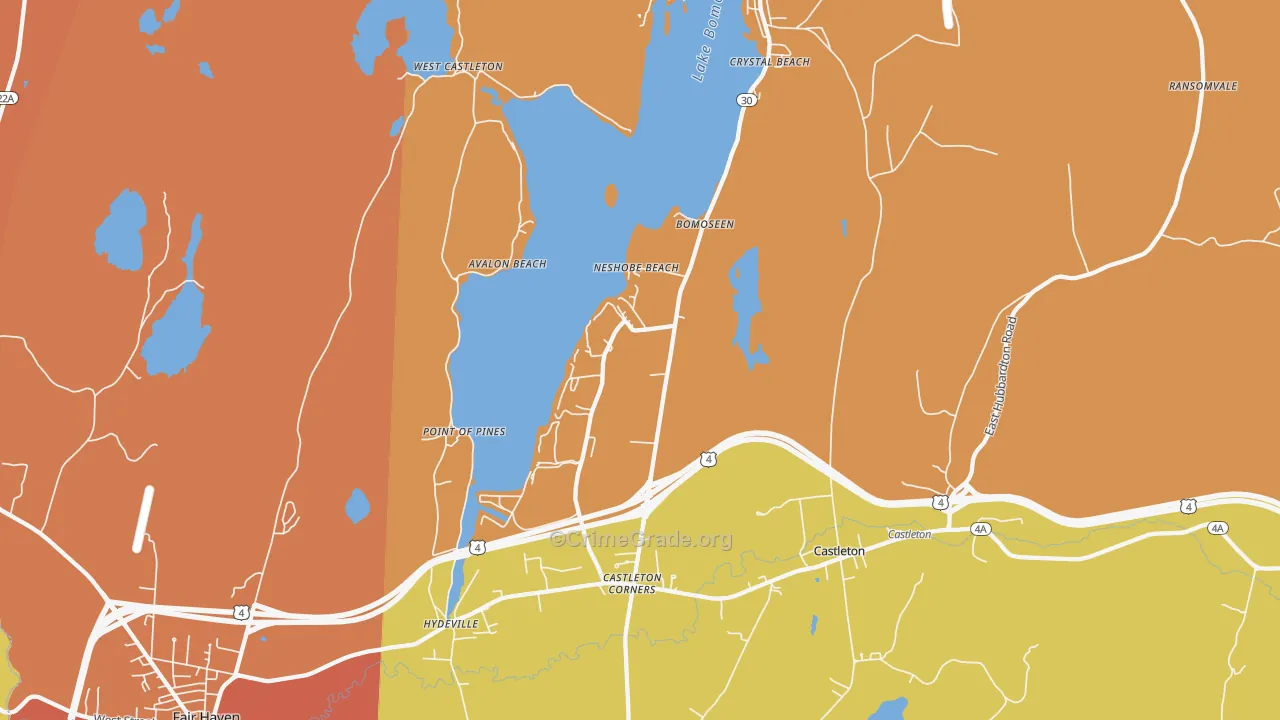 Bomoseen, VT Map of Robbery Rates