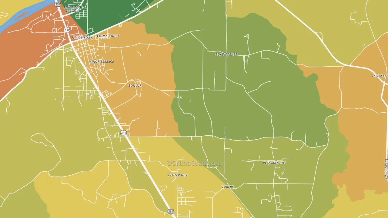 Bon Air, AL Map of Robbery Rates