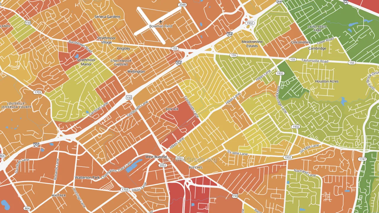 Bon Air, Louisville, KY Map of Robbery Rates