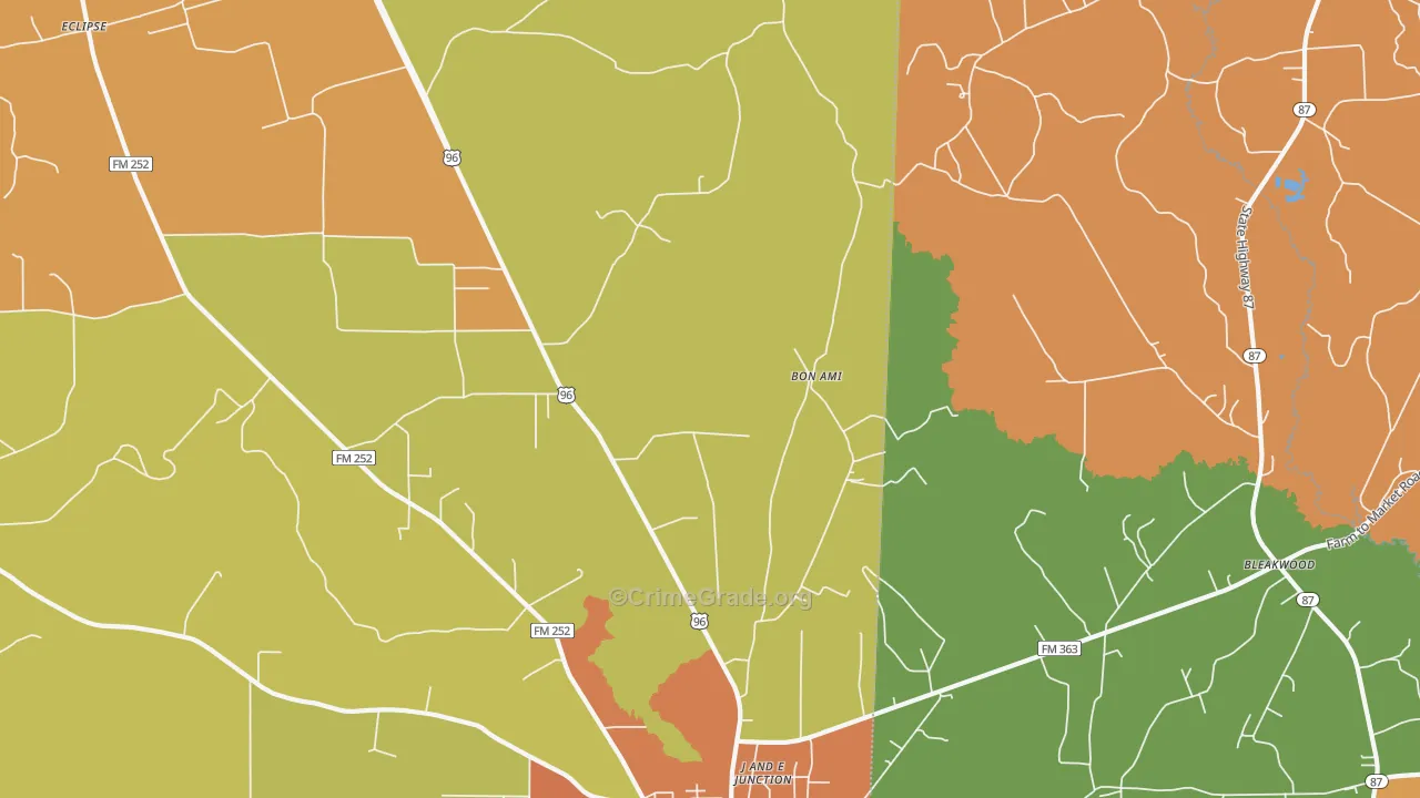 Bon Ami, TX Map of Robbery Rates