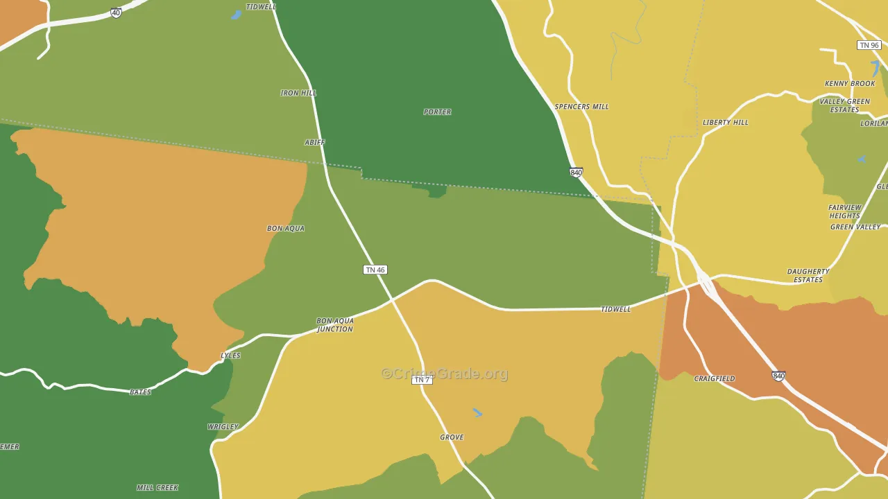 Bon Aqua, TN Map of Robbery Rates