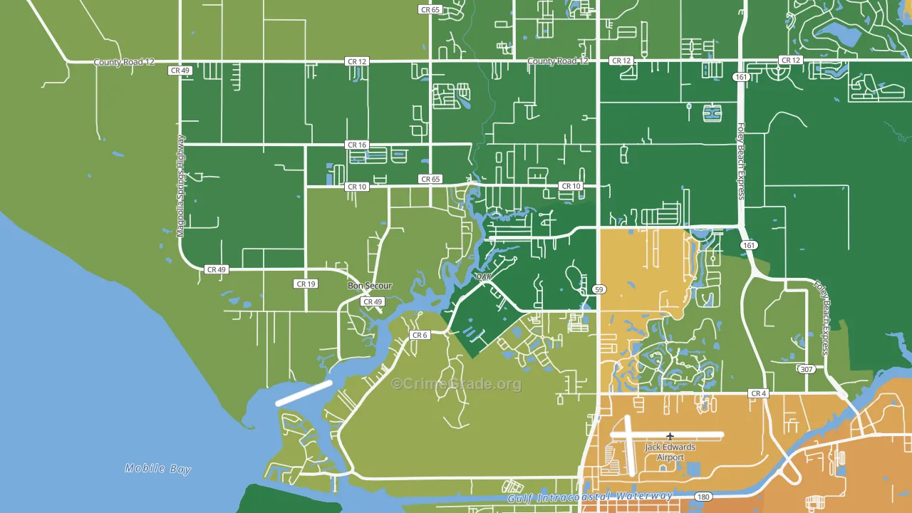 Bon Secour, AL Map of Robbery Rates