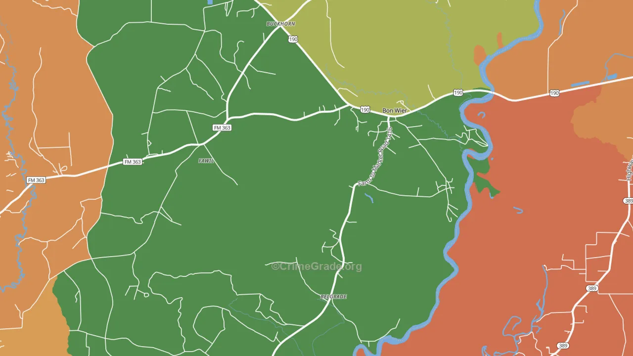 Bon Wier, TX Map of Robbery Rates