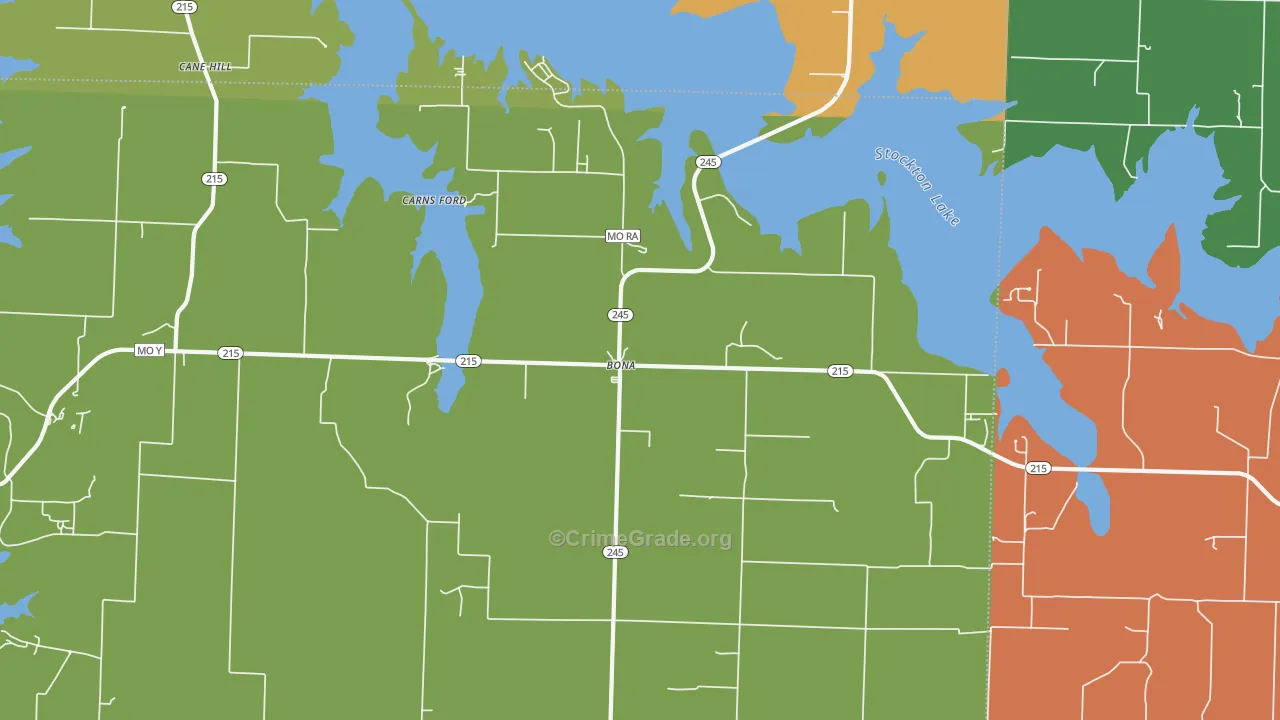 Bona, MO Map of Robbery Rates