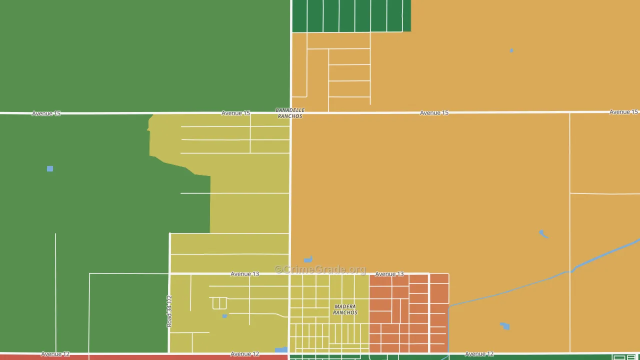 Bonadelle Ranchos-Madera Ranchos, CA Map of Robbery Rates