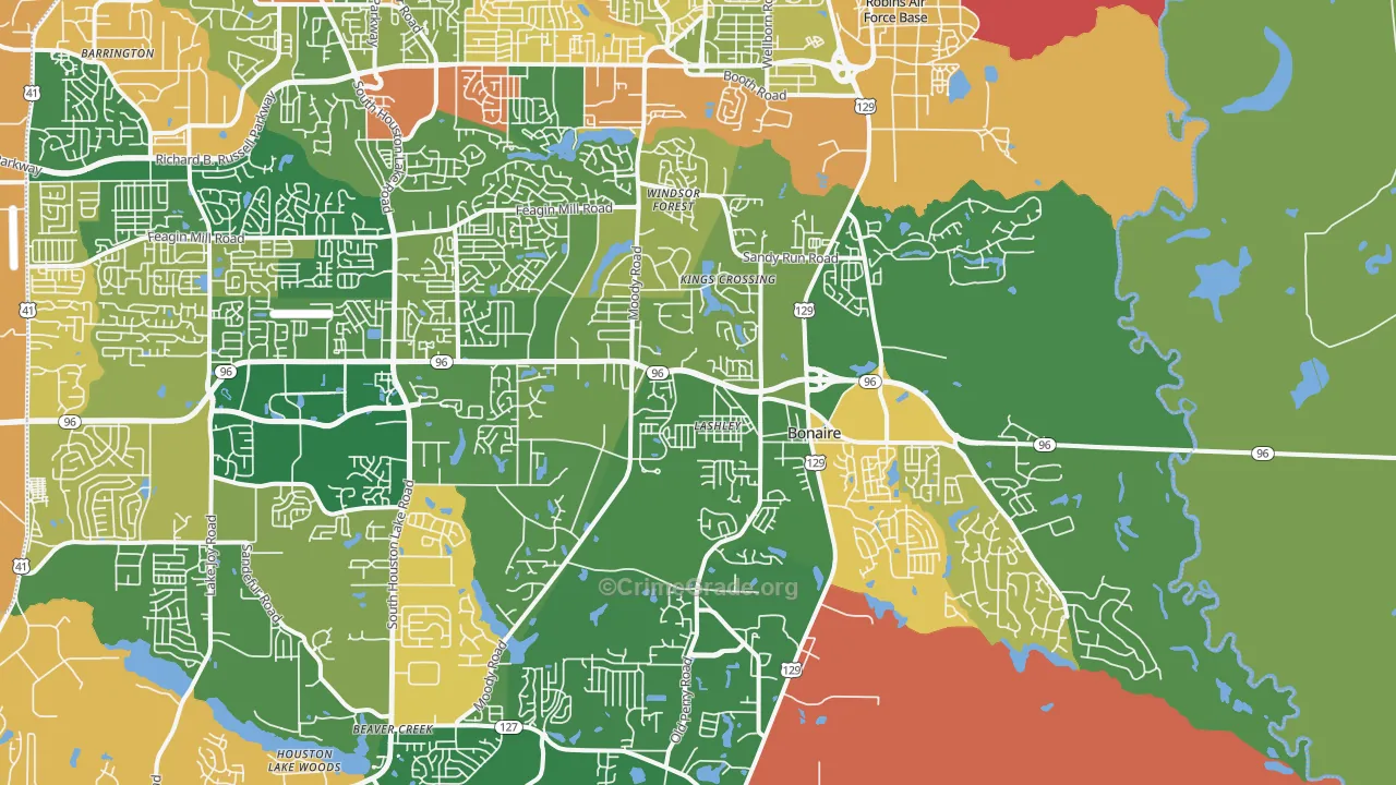 Bonaire, GA Map of Robbery Rates
