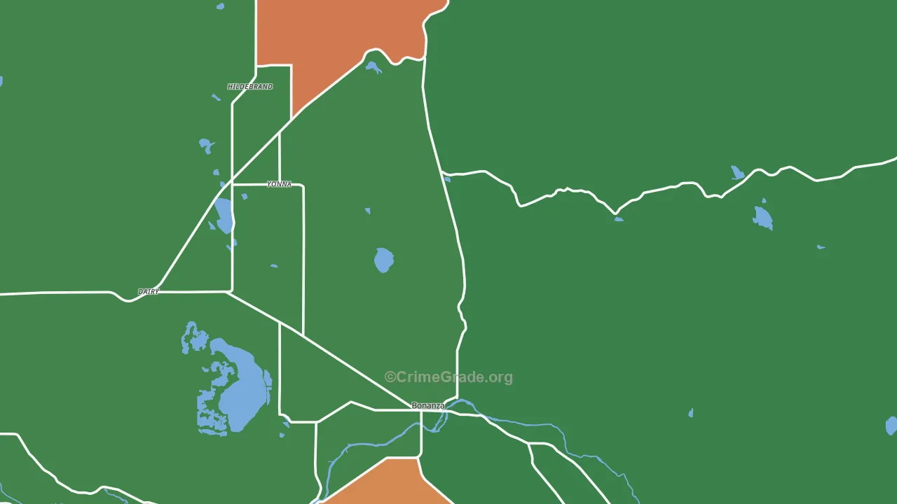 Bonanza, OR Map of Robbery Rates