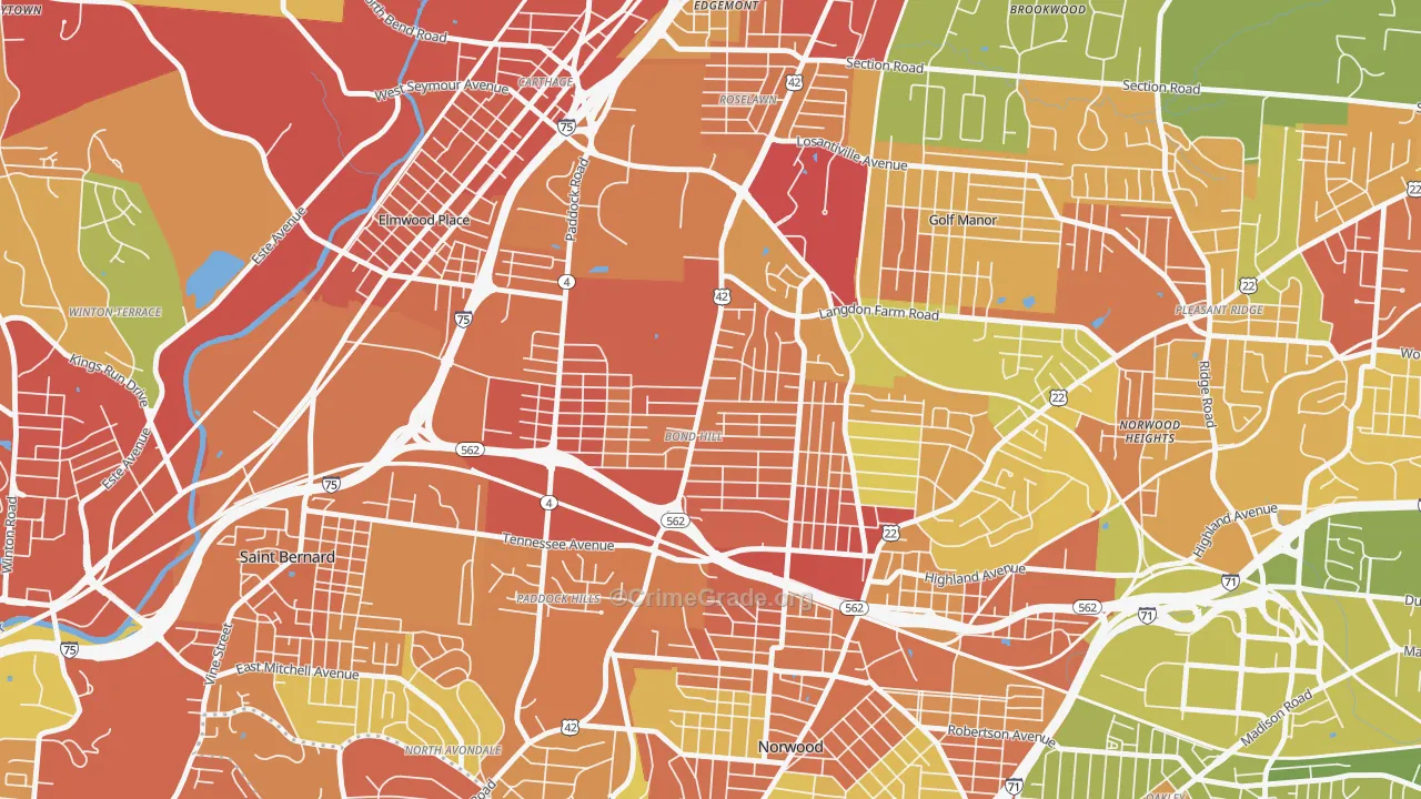 Bond Hill, Cincinnati, OH Map of Robbery Rates