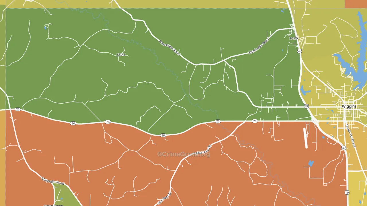 Bond, MS Map of Robbery Rates