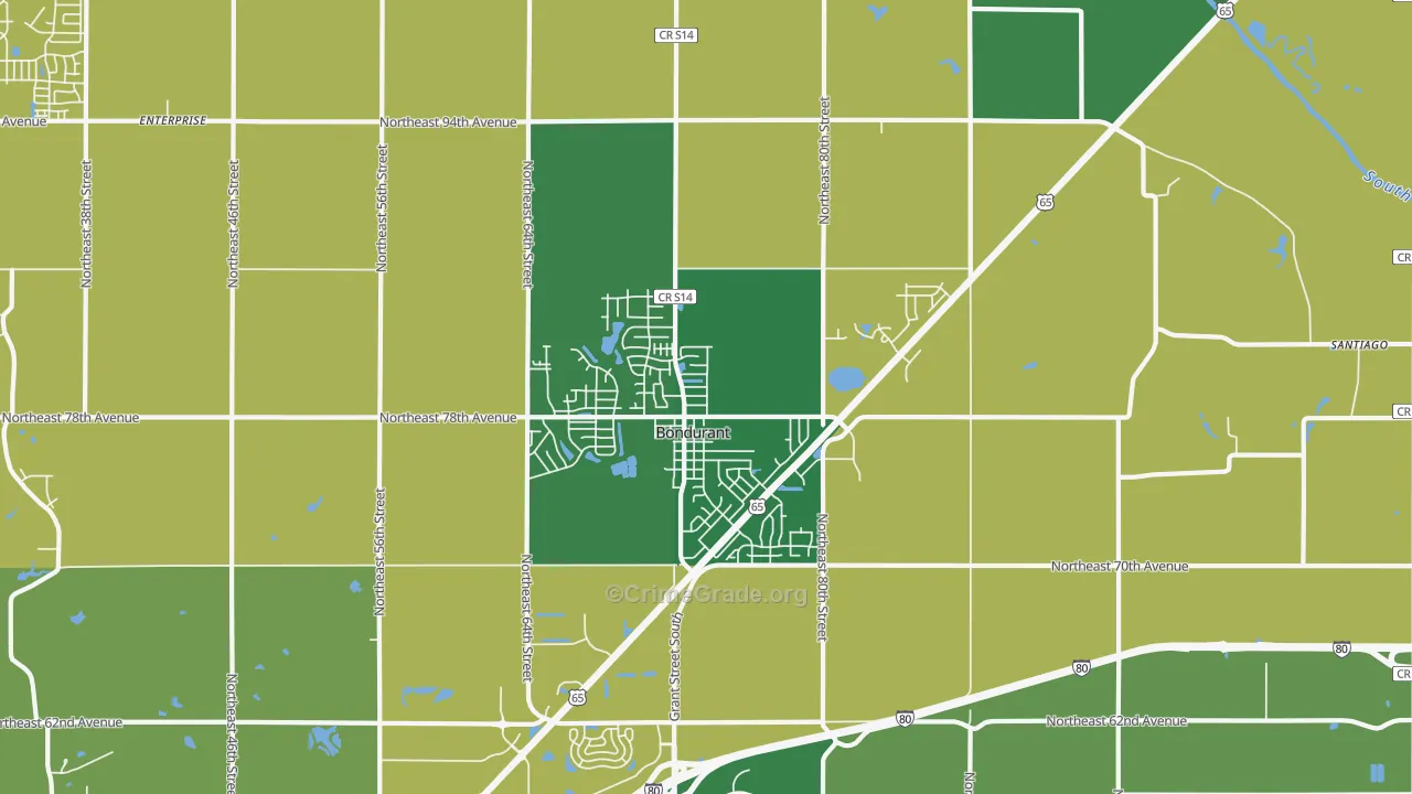 Bondurant, IA Map of Robbery Rates