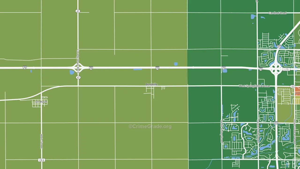 Bondville, IL Map of Robbery Rates