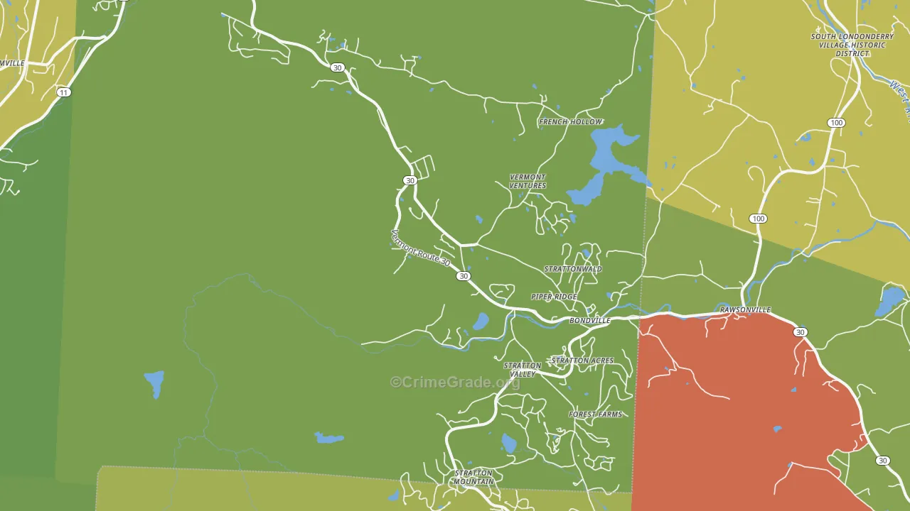 Bondville, VT Map of Robbery Rates