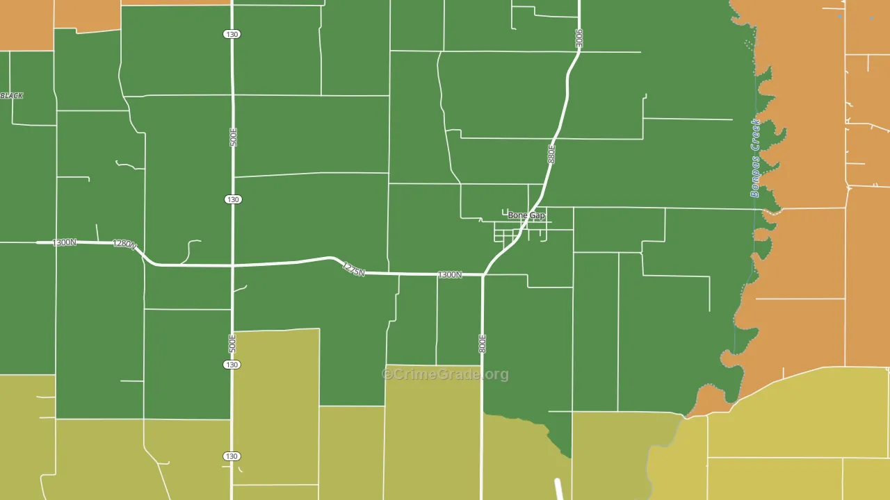 Bone Gap, IL Map of Robbery Rates