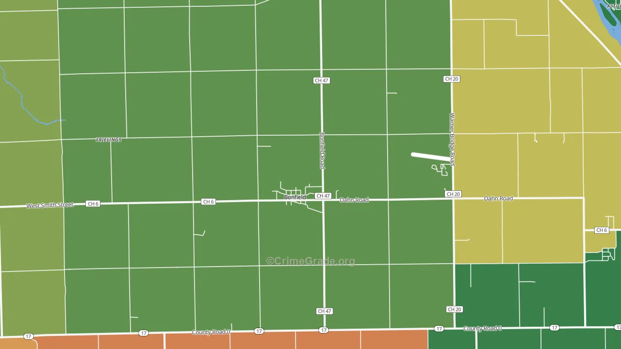 Bonfield, IL Map of Robbery Rates