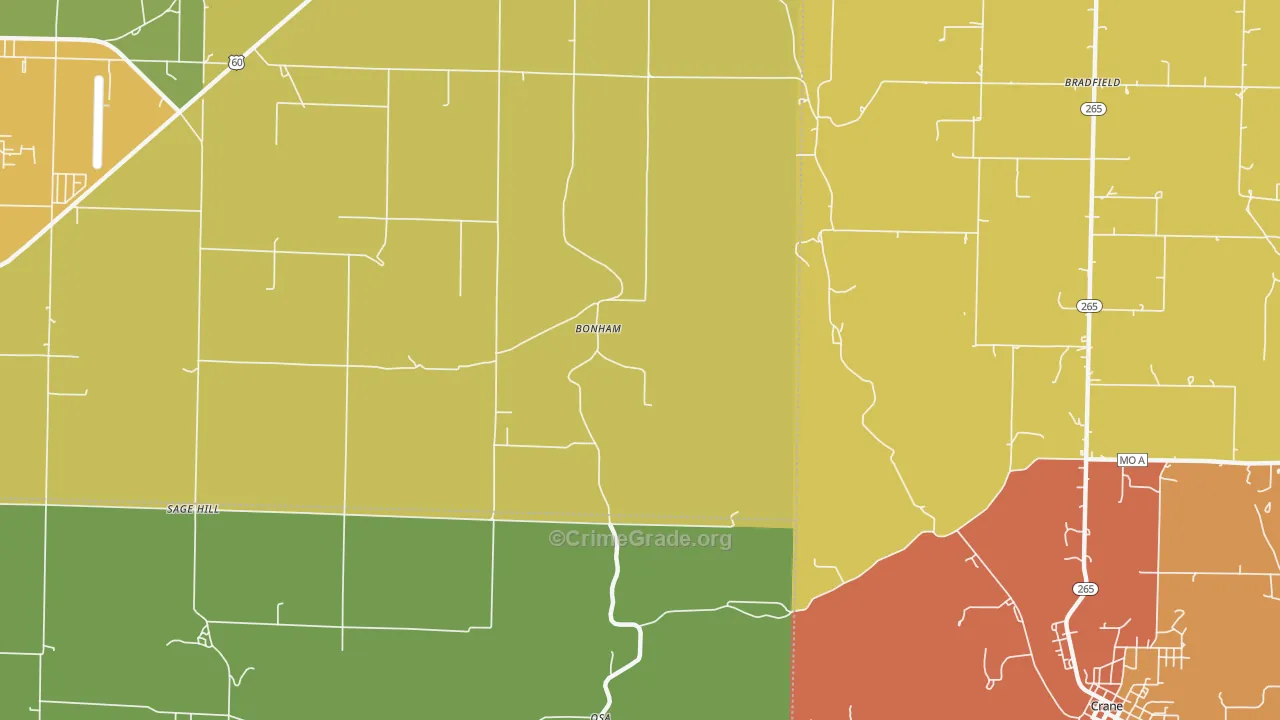 Bonham, MO Map of Robbery Rates