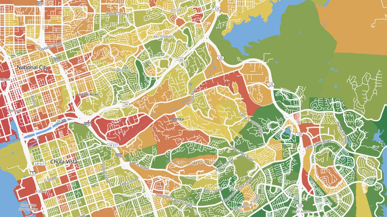 Bonita, CA Map of Robbery Rates