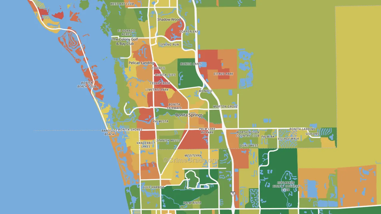 Bonita Springs, FL Map of Robbery Rates