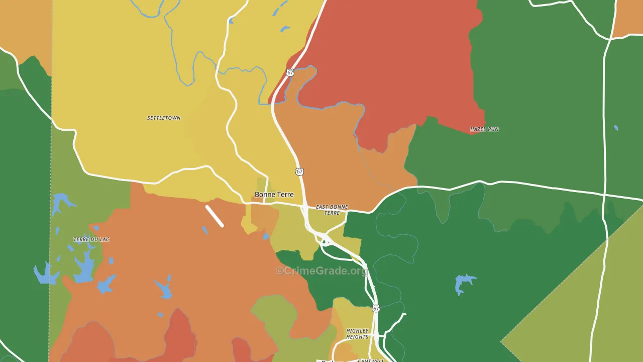 Bonne Terre, MO Map of Robbery Rates