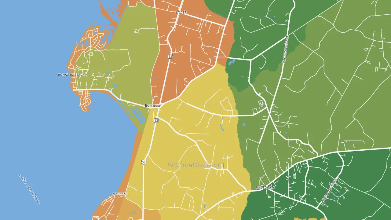 Bonneau, SC Map of Robbery Rates