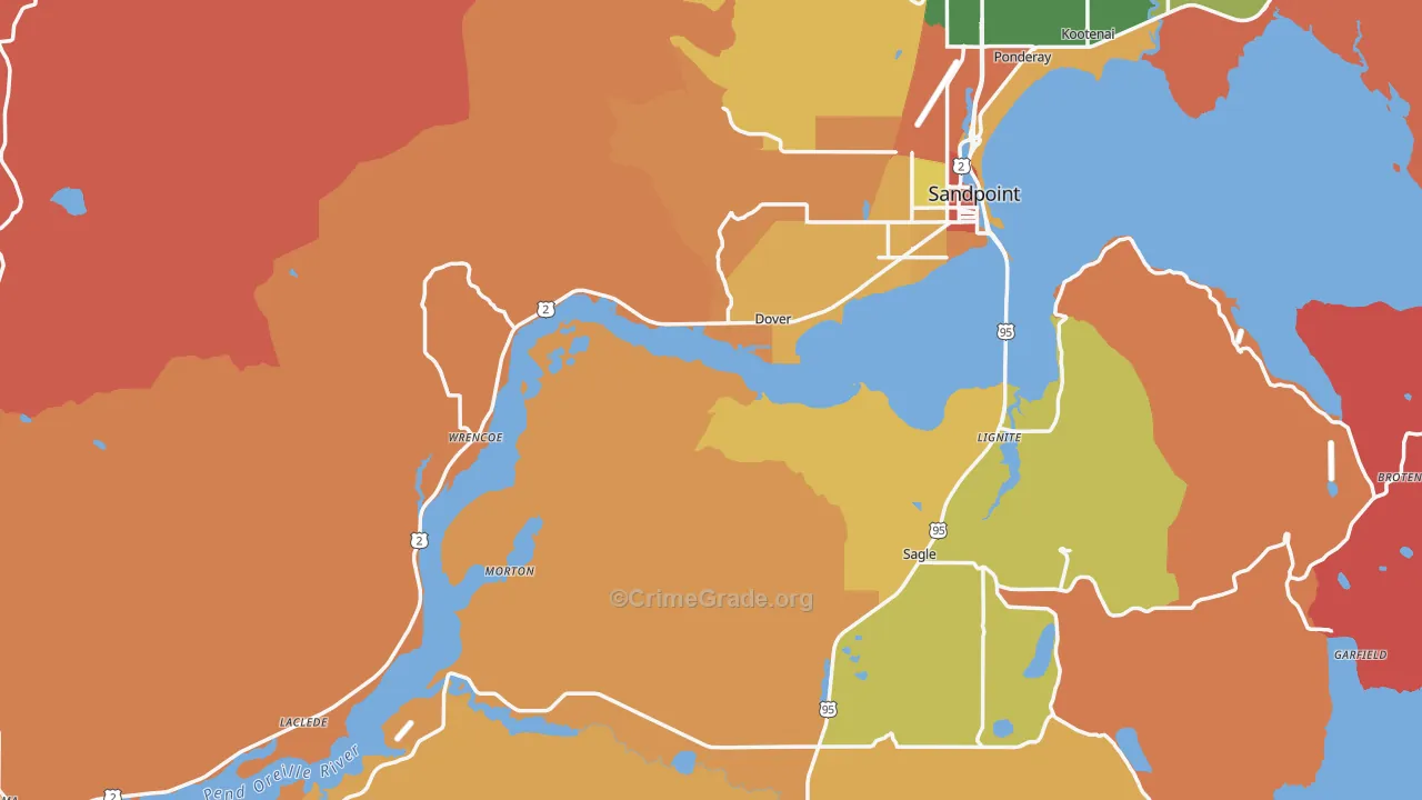 Bonner County, ID Map of Robbery Rates