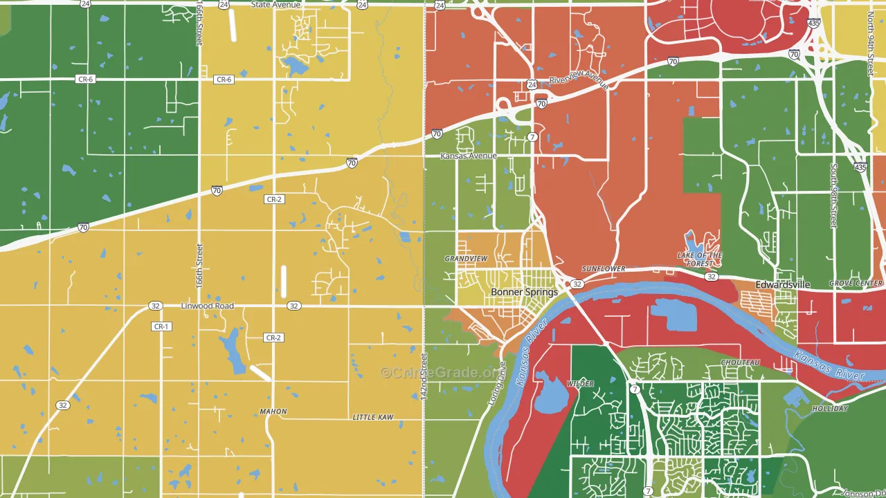 Bonner Springs, KS Map of Robbery Rates