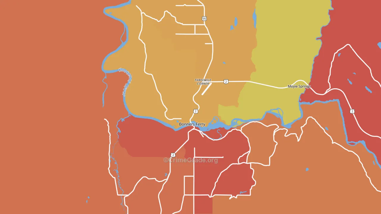 Bonners Ferry, ID Map of Robbery Rates
