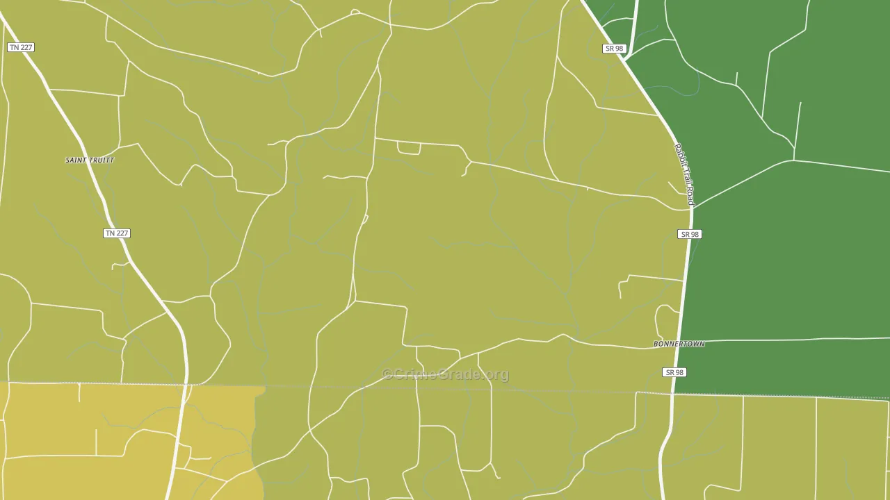 Bonnertown, TN Map of Robbery Rates