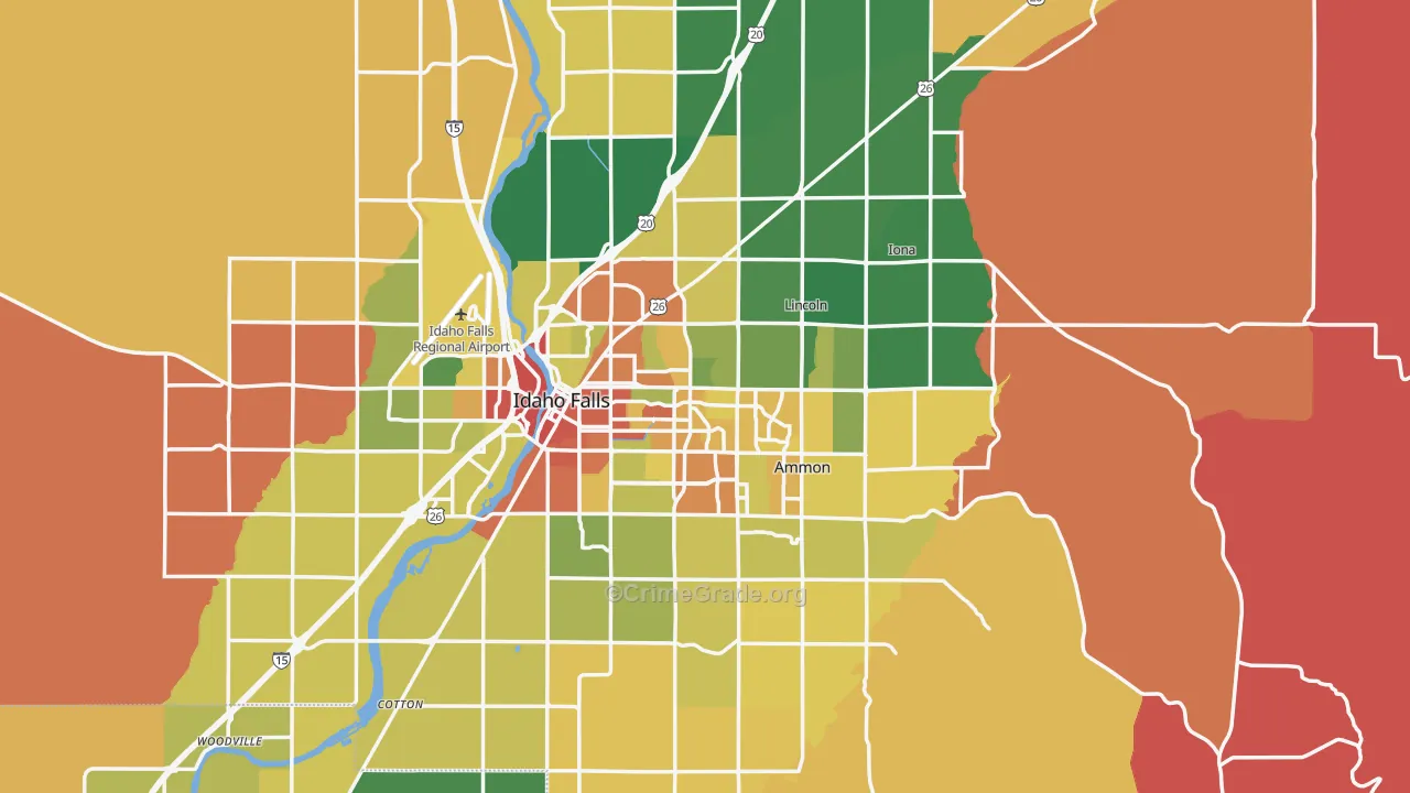 Bonneville County, ID Map of Robbery Rates