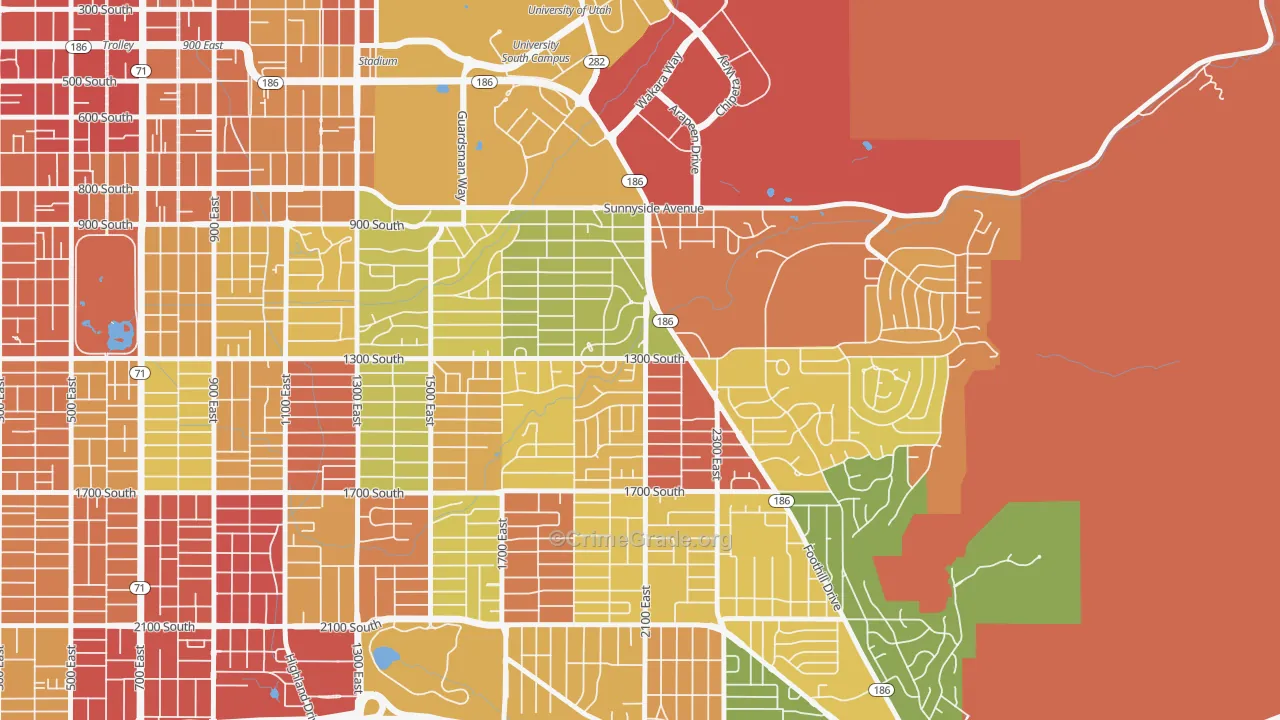 Bonneville Hills, Salt Lake City, UT Map of Robbery Rates