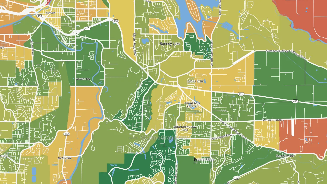 Bonney Lake, WA Map of Robbery Rates