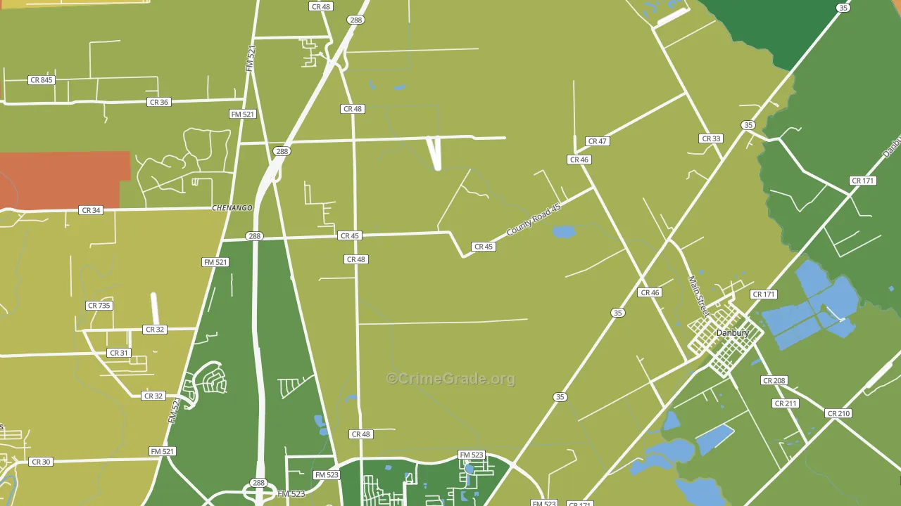 Bonney, TX Map of Robbery Rates