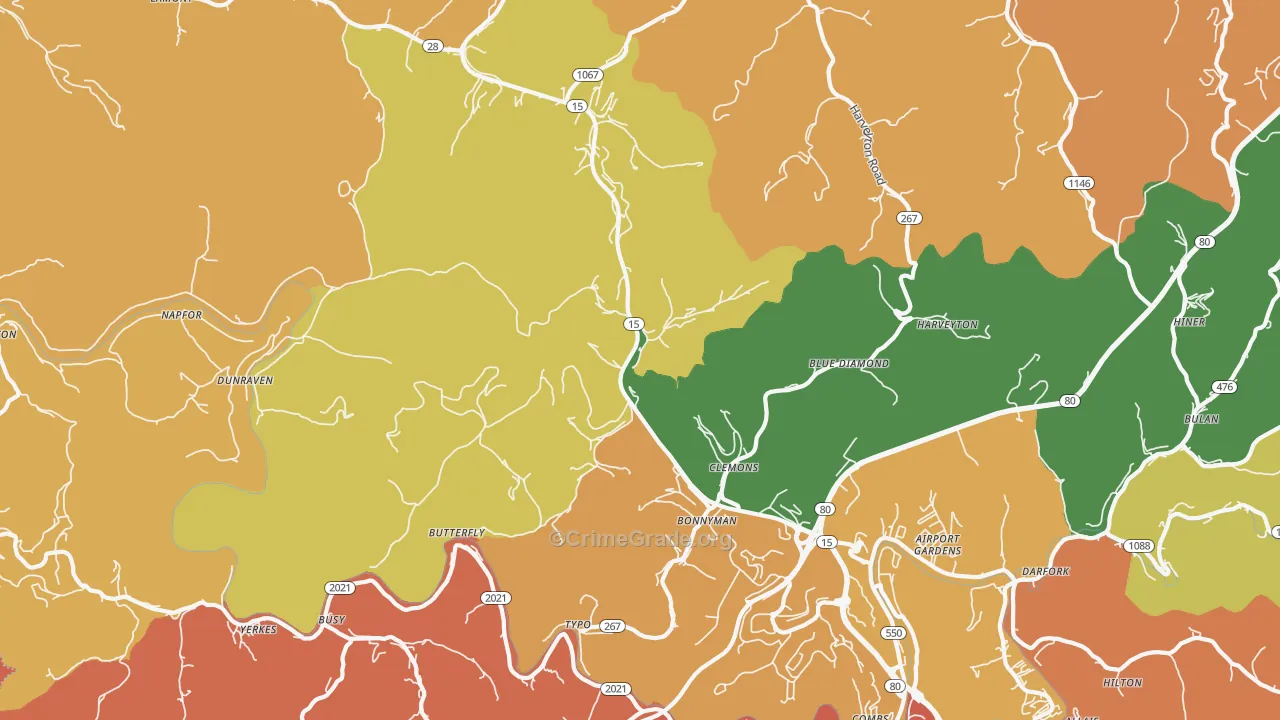 Bonnyman, KY Map of Robbery Rates