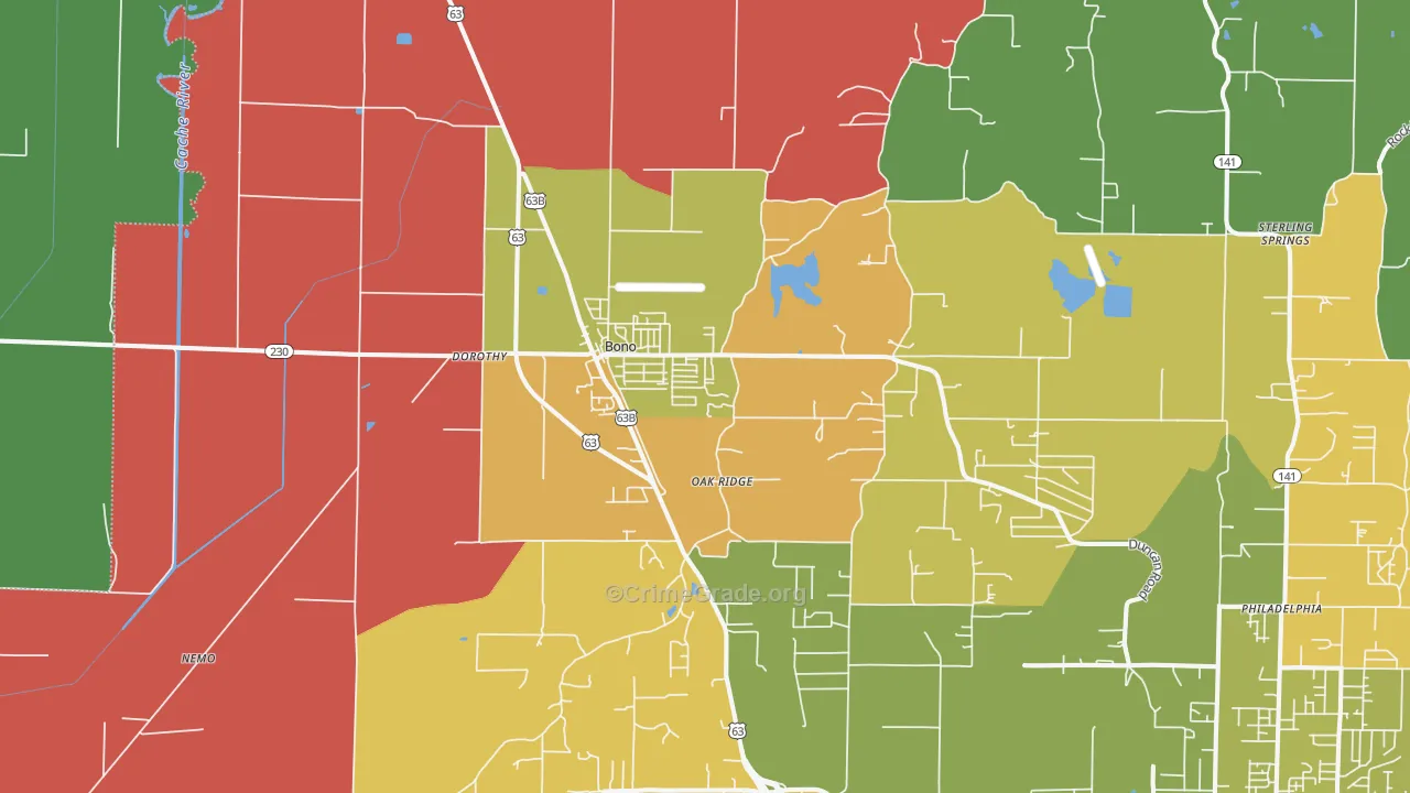 Bono, AR Map of Robbery Rates